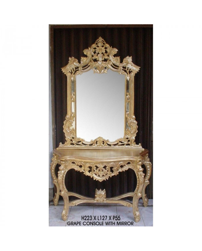 Console rococo sculptée en bois doré Grappe