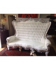 Trône de mariage 2 places bois argent et simili cuir blanc