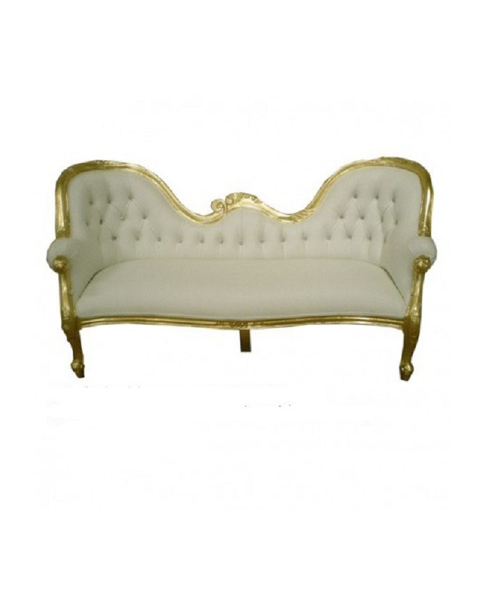 Canapé de style en bois doré et simili blanc Double end