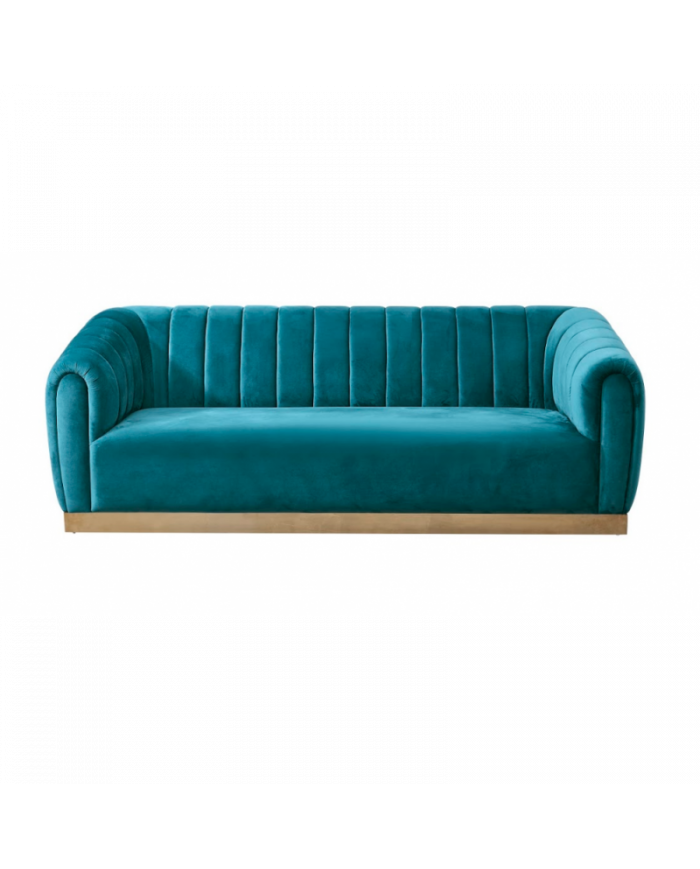 Canapé style rétro en velours vert et pieds dorés