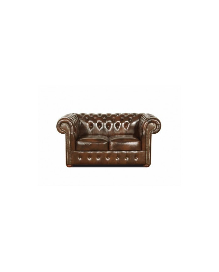 Canapé 2 places cuir véritable chesterfield