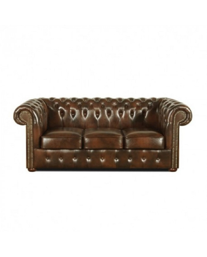 Canapé chesterfield en cuir véritable marron vieilli