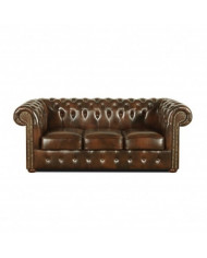 Canapé chesterfield en cuir véritable marron vieilli
