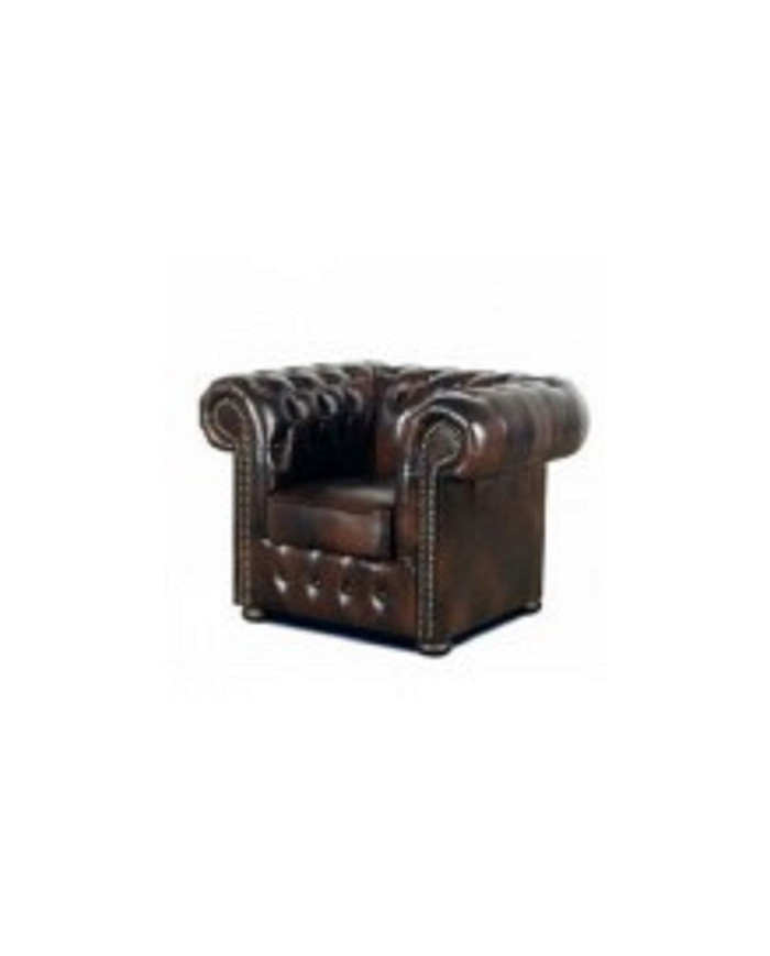 Fauteuil chesterfield ignifugé marron en cuir véritable