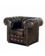 Fauteuil chesterfield ignifugé marron en cuir véritable