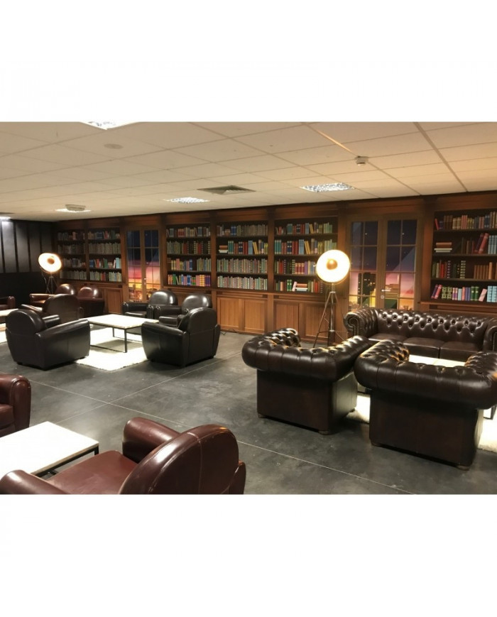 Canapé chesterfield 3 places en cuir véritable marron