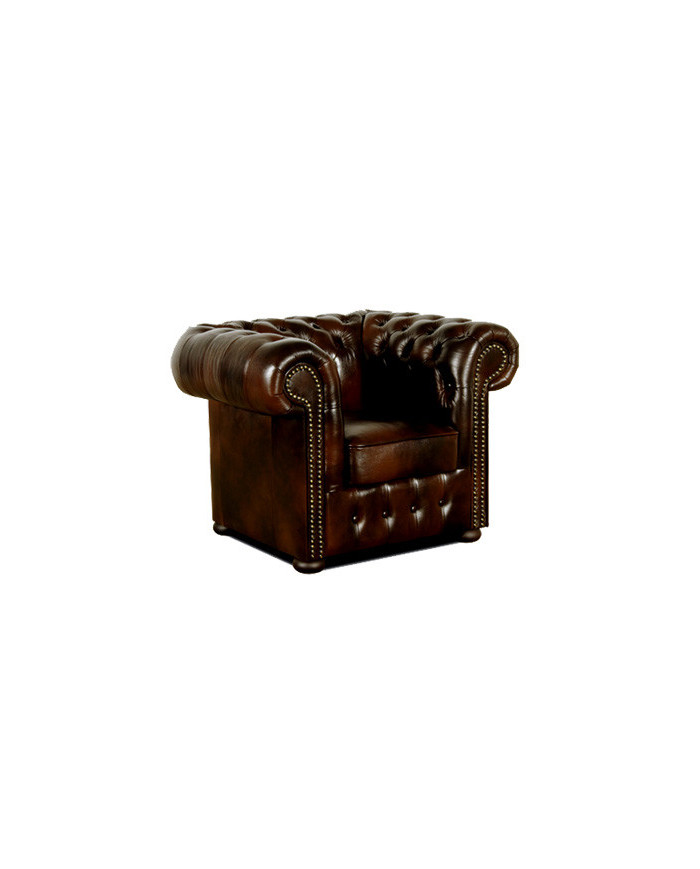 Fauteuil chesterfield en cuir marron