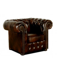 Fauteuil chesterfield en cuir marron