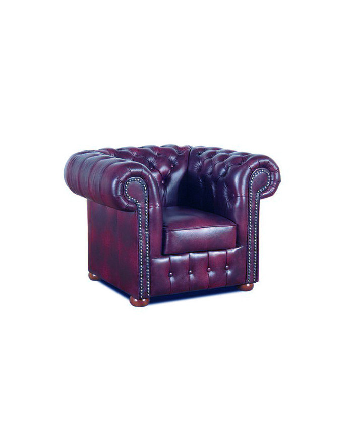 Fauteuil chesterfield 1 place en cuir marron bordeau