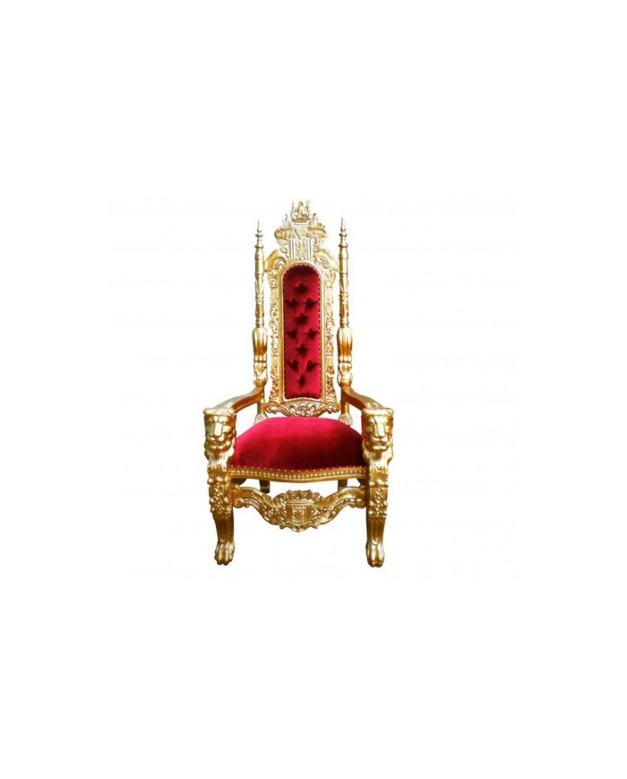 Fauteuil trône Père Noël tissu velours rouge et bois doré modèle Lion King