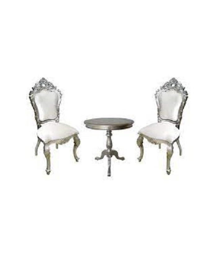 Chaise baroque blanche la mariée argentée et aspect cuir blanc carved