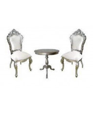 Chaise baroque blanche la mariée argentée et aspect cuir blanc carved