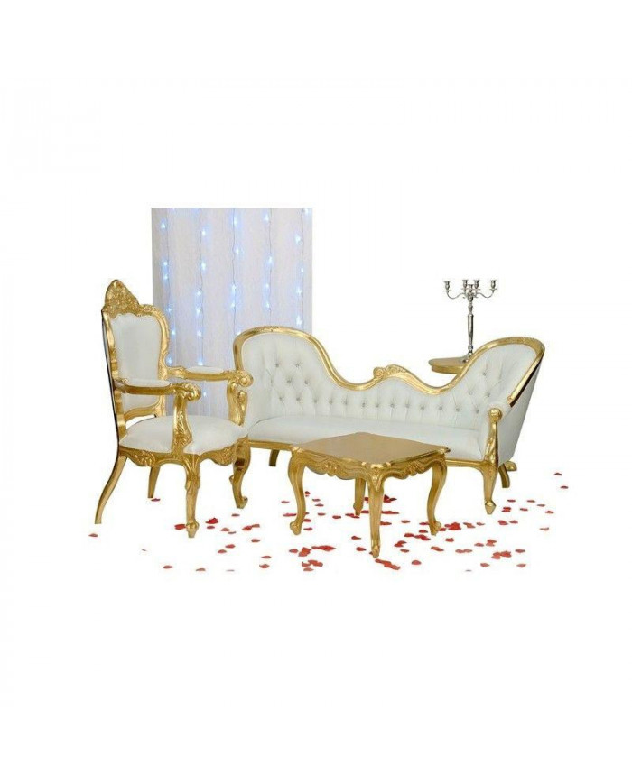 Canapé de style baroque en bois doré et simili blanc Double end