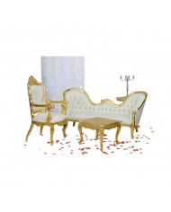 Canapé de style baroque en bois doré et simili blanc Double end