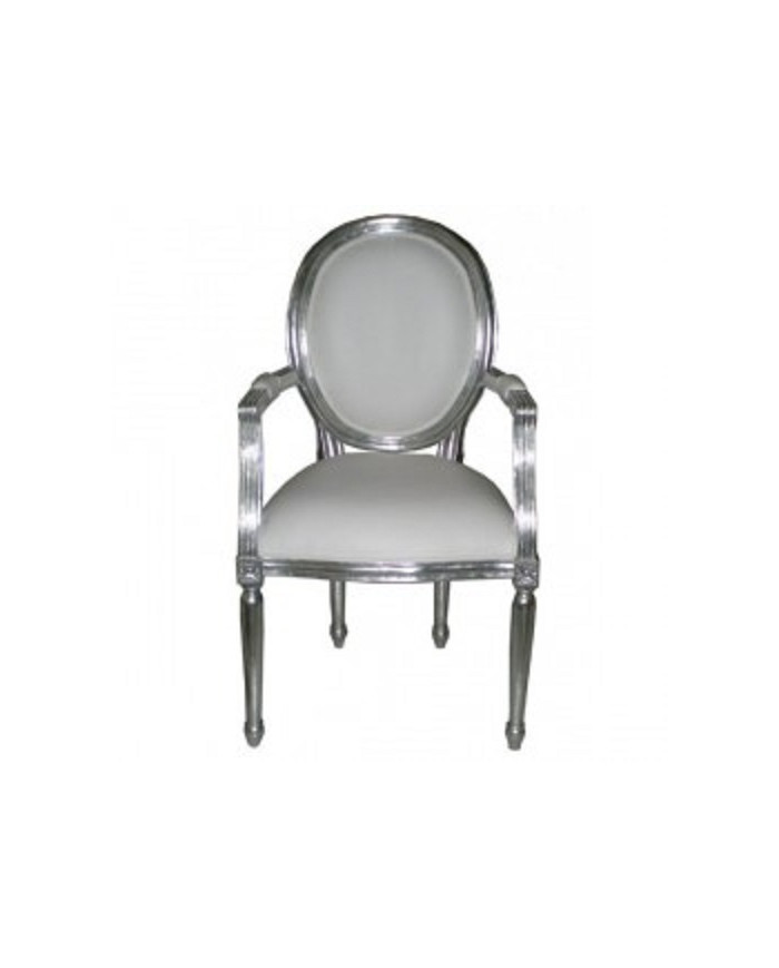 Fauteuil cabriolet en bois argenté et imitation cuir blanc