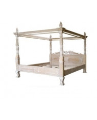 Lit à baldaquin en bois cérusé