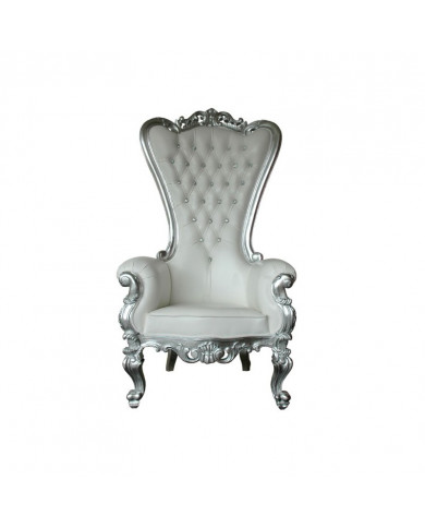 Fauteuil de Mariés en bois argente et simili blanc king