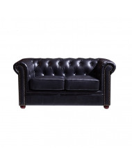 Canapé chesterifleld 2 places en cuir noir capitonné