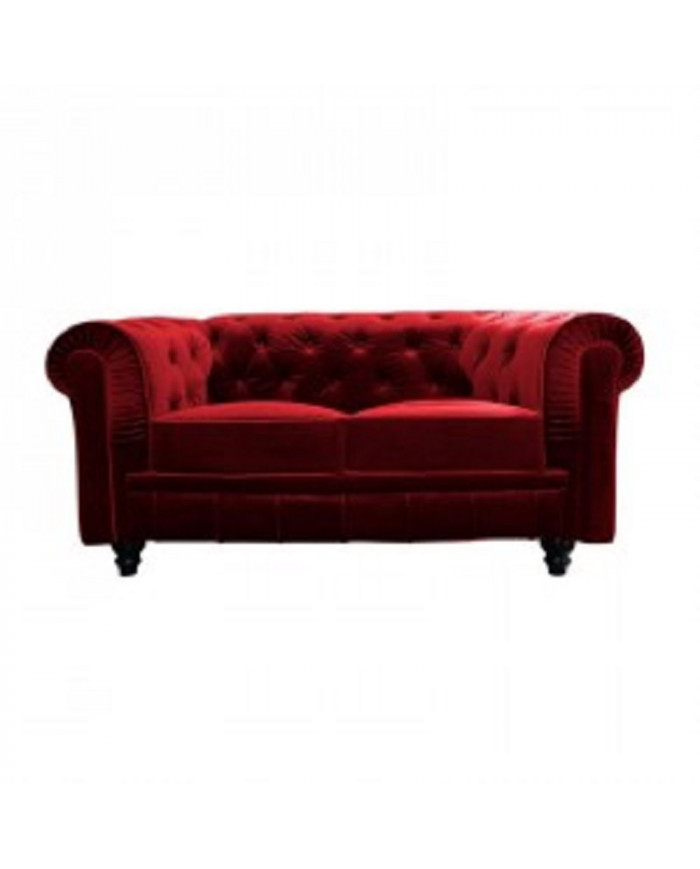 Canapé chesterifleld 2 places en velours rouge capitonné