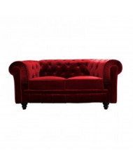 Canapé chesterifleld 2 places en velours rouge capitonné