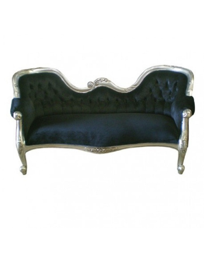 canapé baroque en bois argenté et velours noir et strass double end