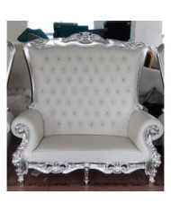 Trône de mariage 2 places bois argent et simili cuir blanc